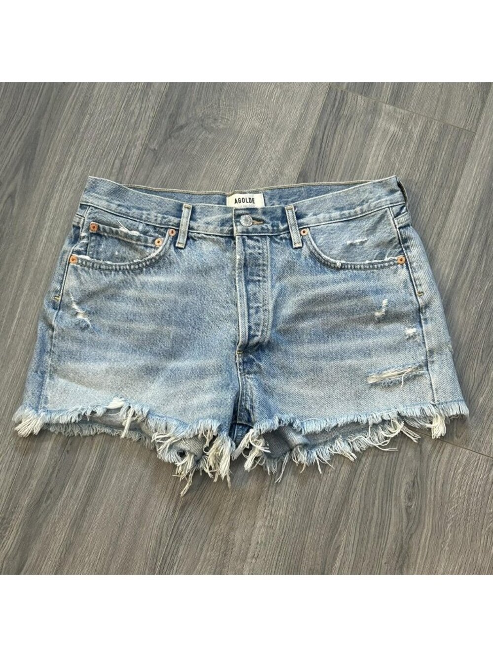 AGOLDE Parker Shorts Womens 30 Denim High Rise Cut Off Frayed Hem Distressed
